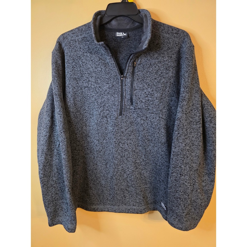 Eddie Bauer Mens XL Quarter Zip Fleece Pullover Sweater Gray Heather Marled